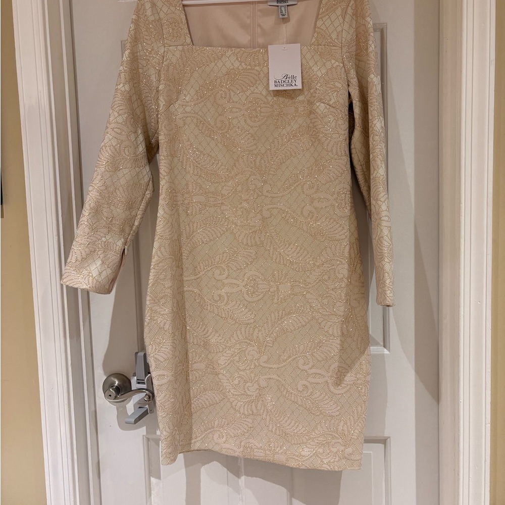 Badgley Mischka Cream Long Sleeve Dress